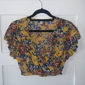 Nordstrom BP Floral Flutter Sleeve Crop Top Small